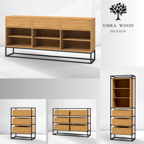 Komody Witryny z Drewna Litego w Stylu Loft / Boho